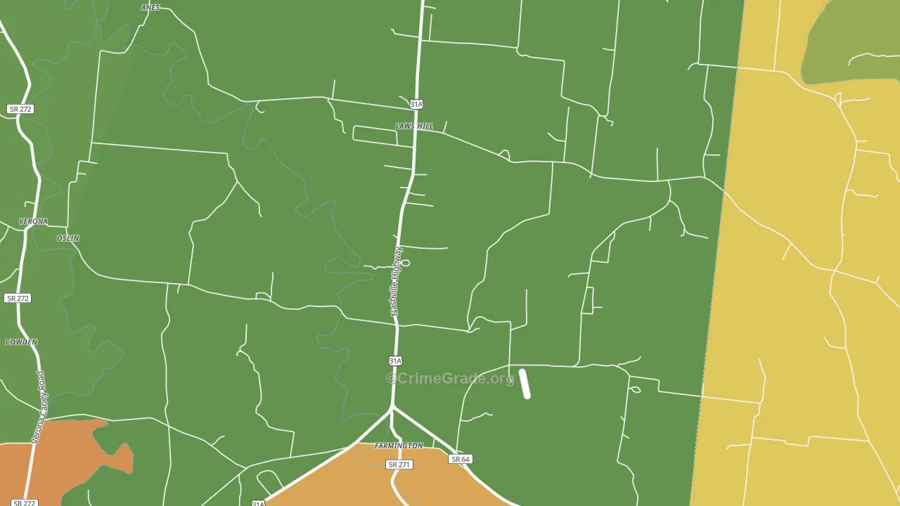 Farmington, TN Map of Robbery Rates