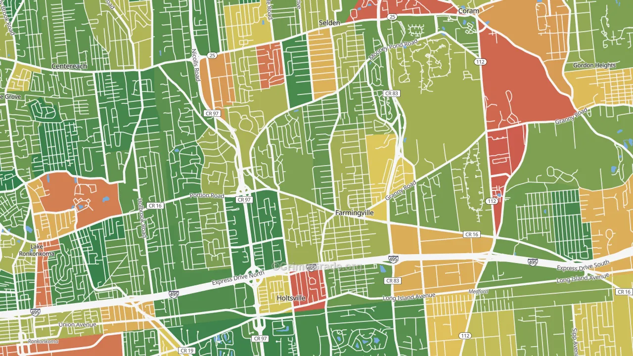 Farmingville, NY Map of Robbery Rates