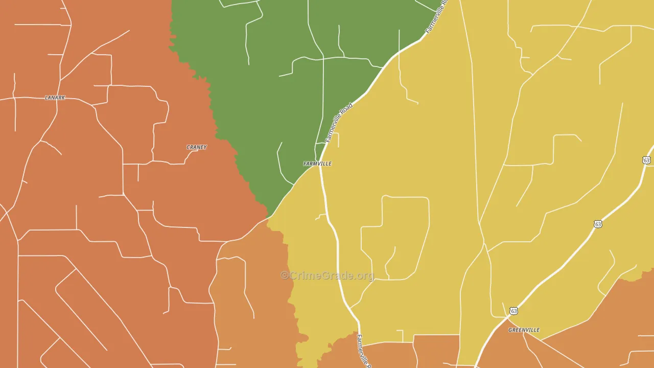 Farmville, AR Map of Robbery Rates