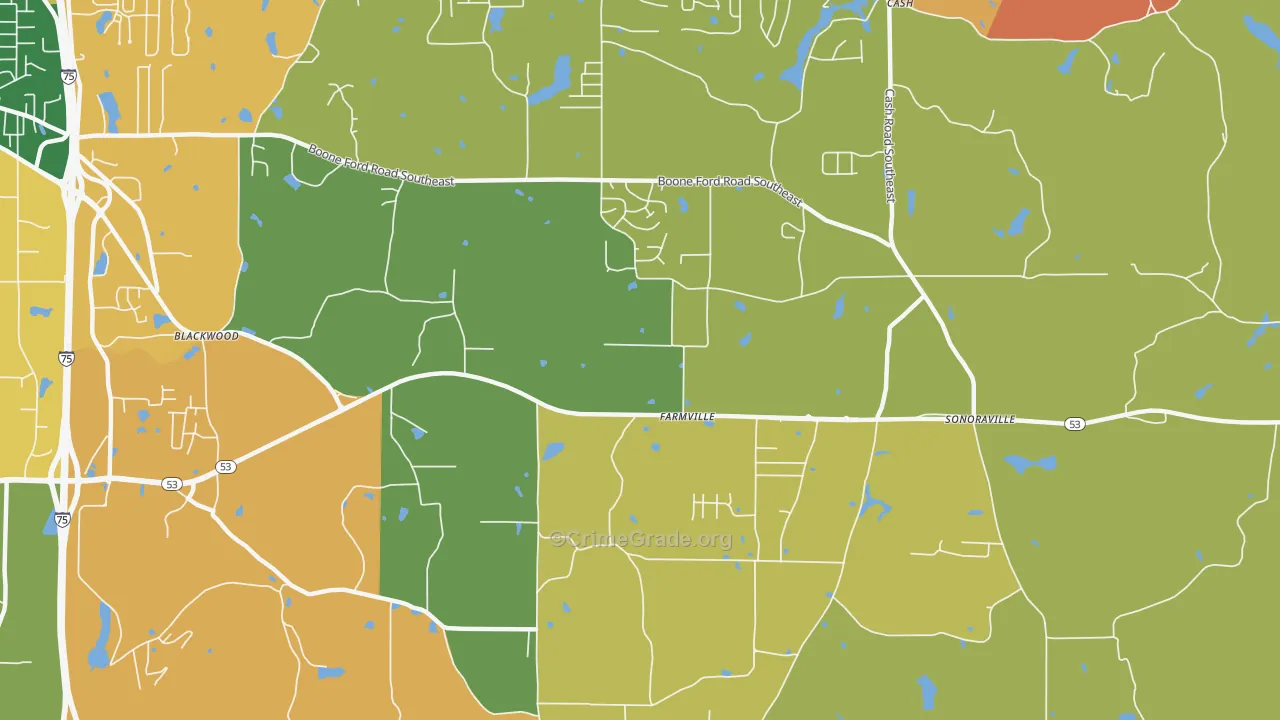 Farmville, GA Map of Robbery Rates