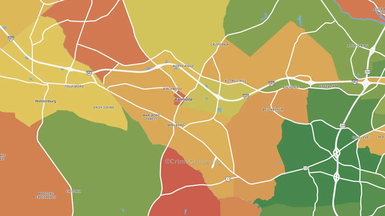 Farmville, NC Map of Robbery Rates