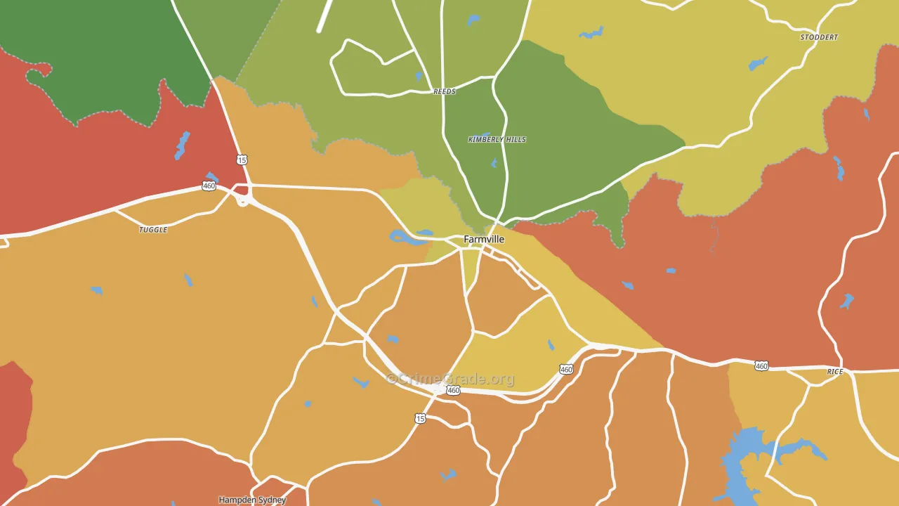 Farmville, VA Map of Robbery Rates