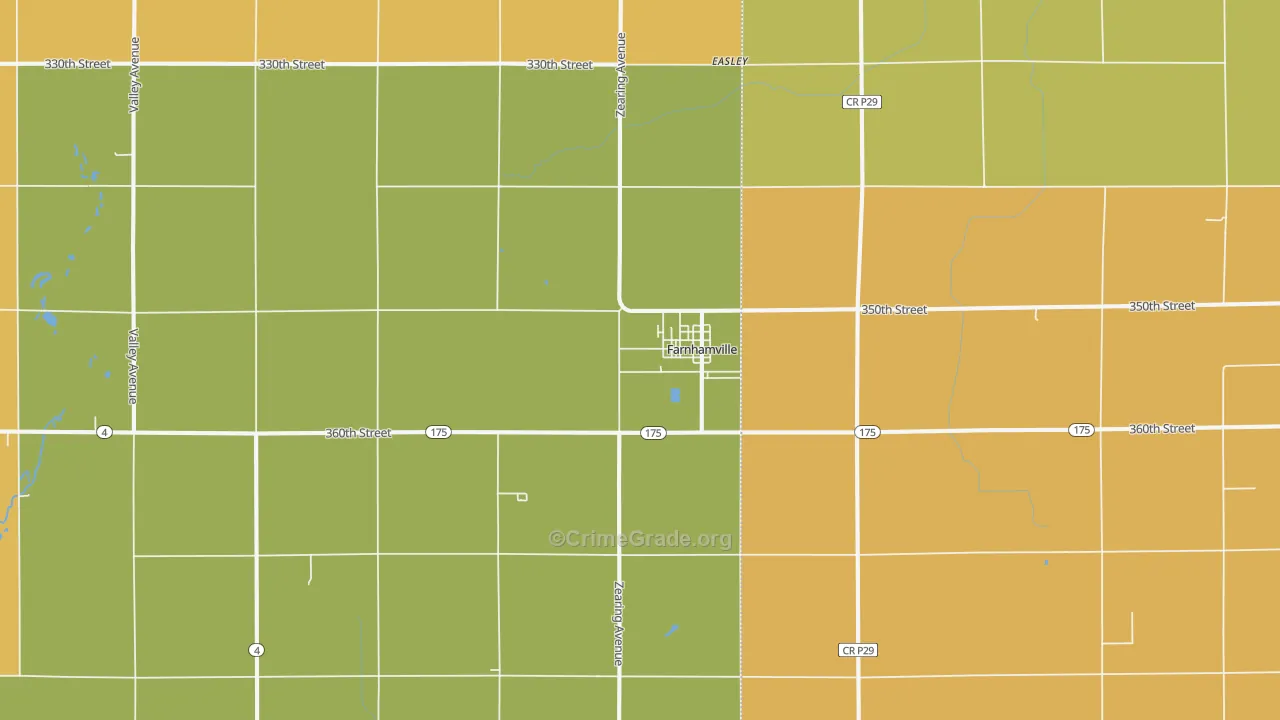Farnhamville, IA Map of Robbery Rates