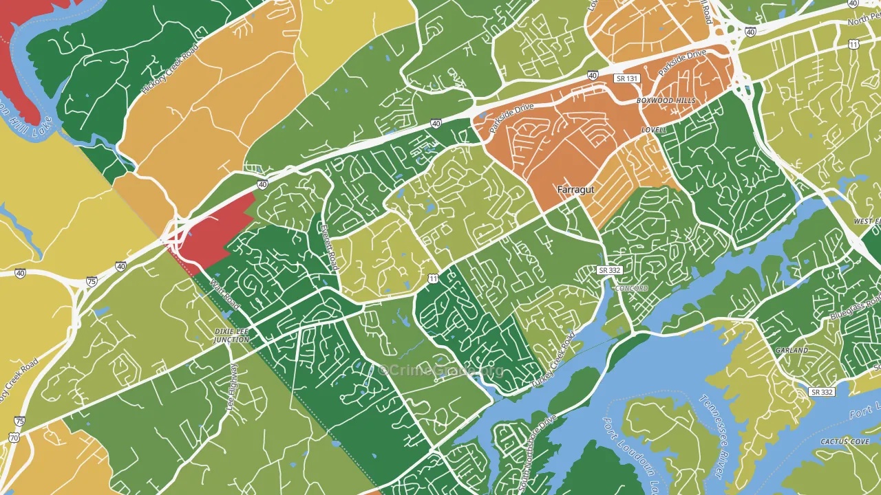 Farragut, TN Map of Robbery Rates
