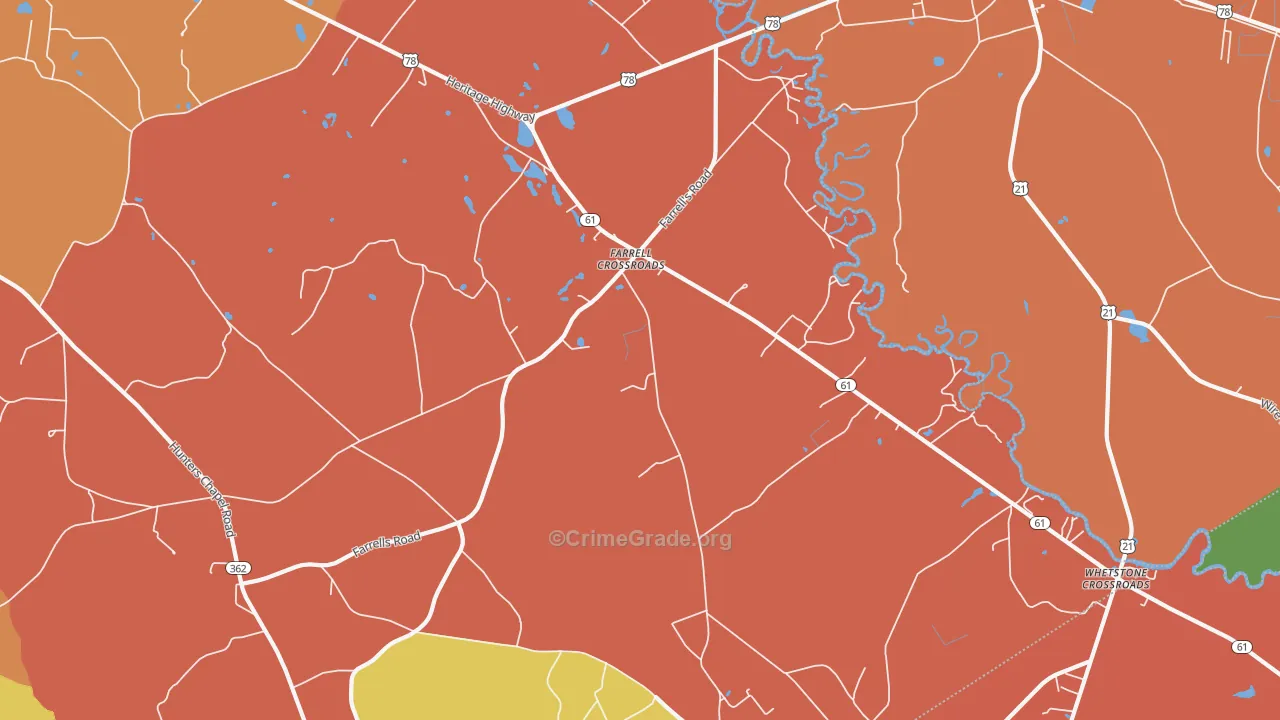 Farrell Crossroads, SC Map of Robbery Rates