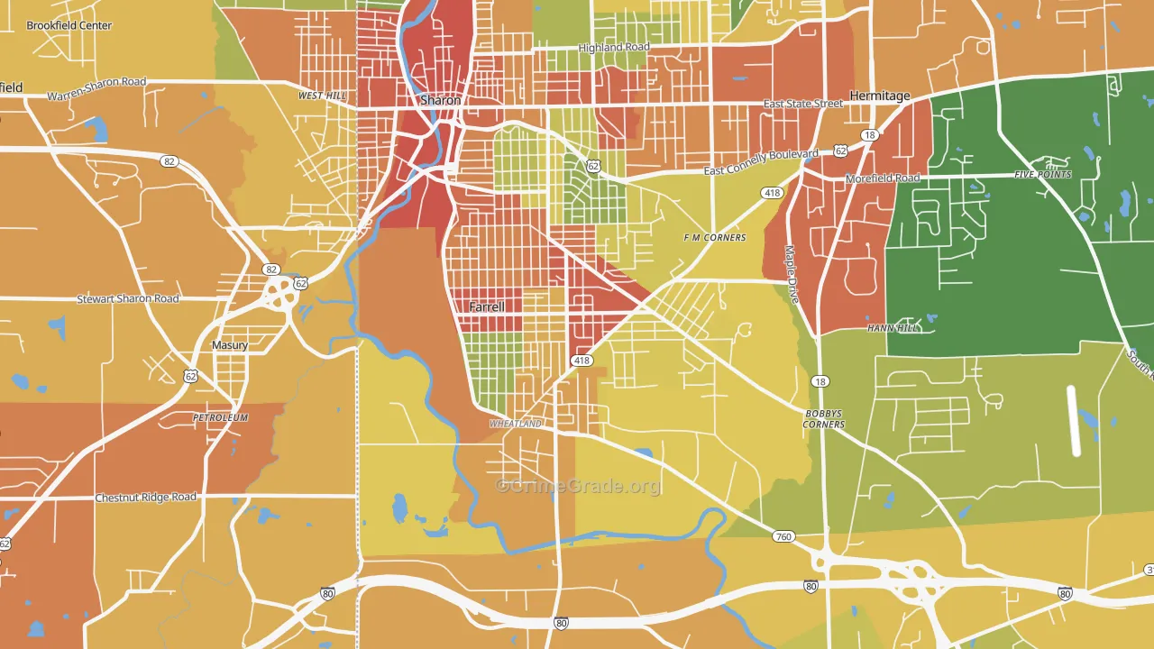 Farrell, PA Map of Robbery Rates