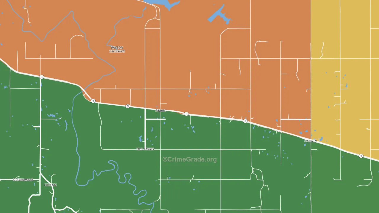 Farris, OK Map of Robbery Rates