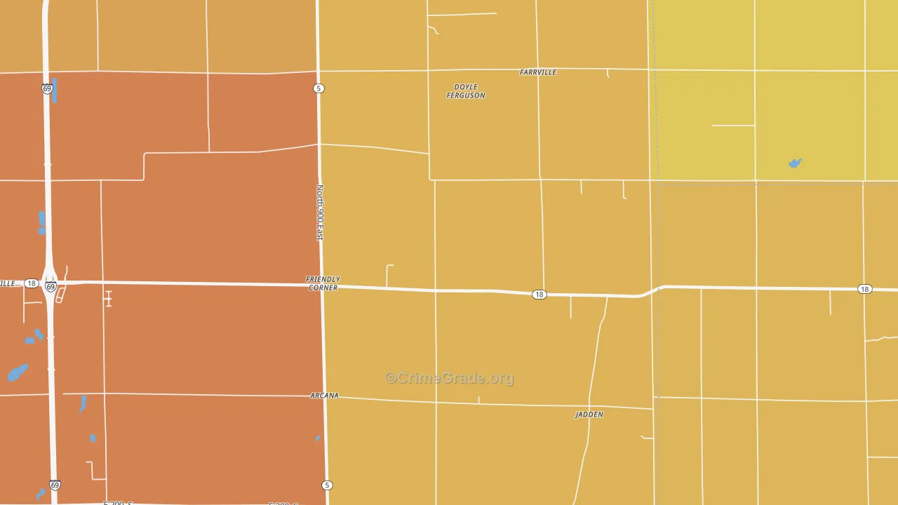 Farrville, IN Map of Robbery Rates