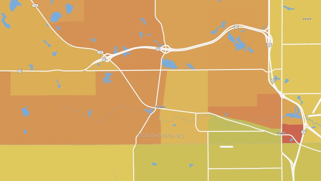 Farwell, MI Map of Robbery Rates