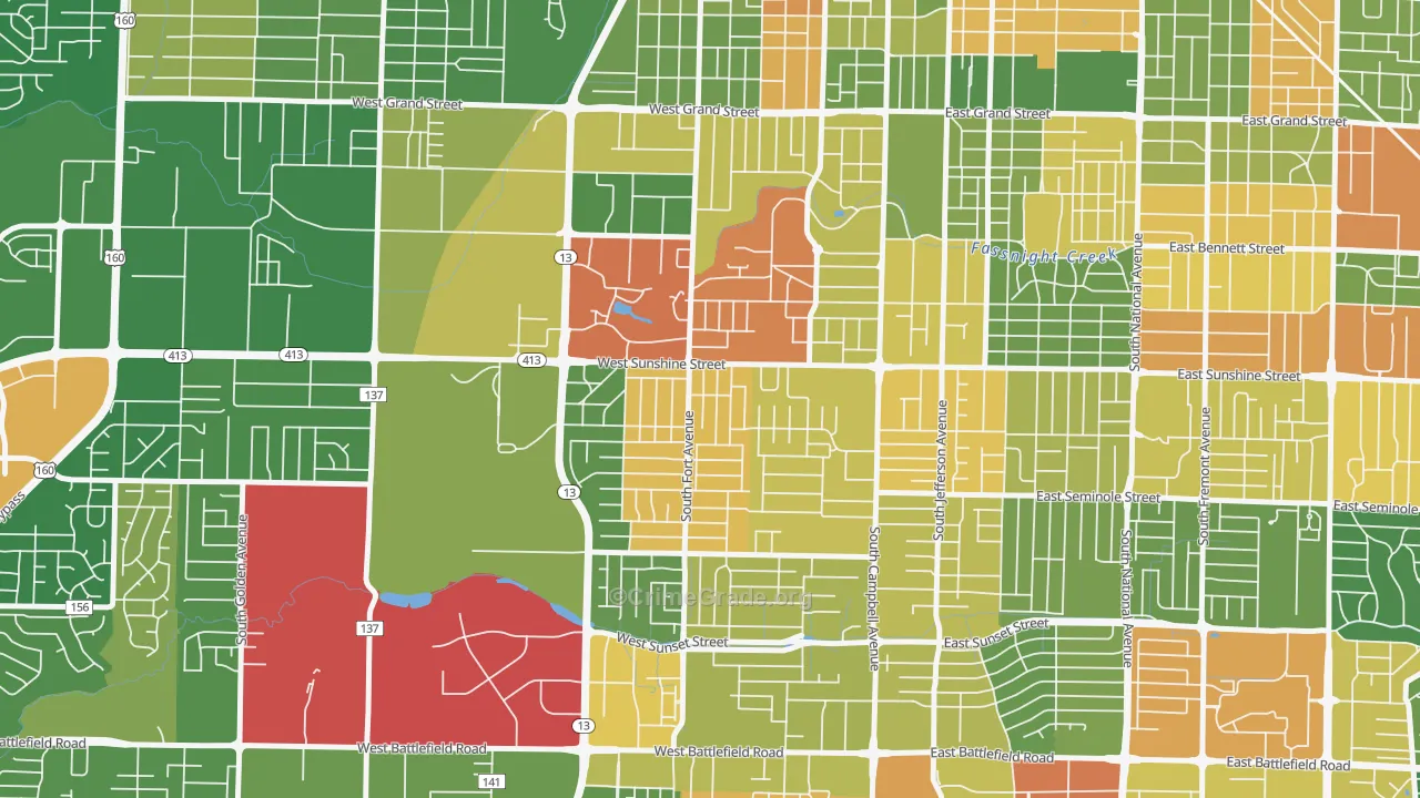 Fassnight, Springfield, MO Map of Robbery Rates
