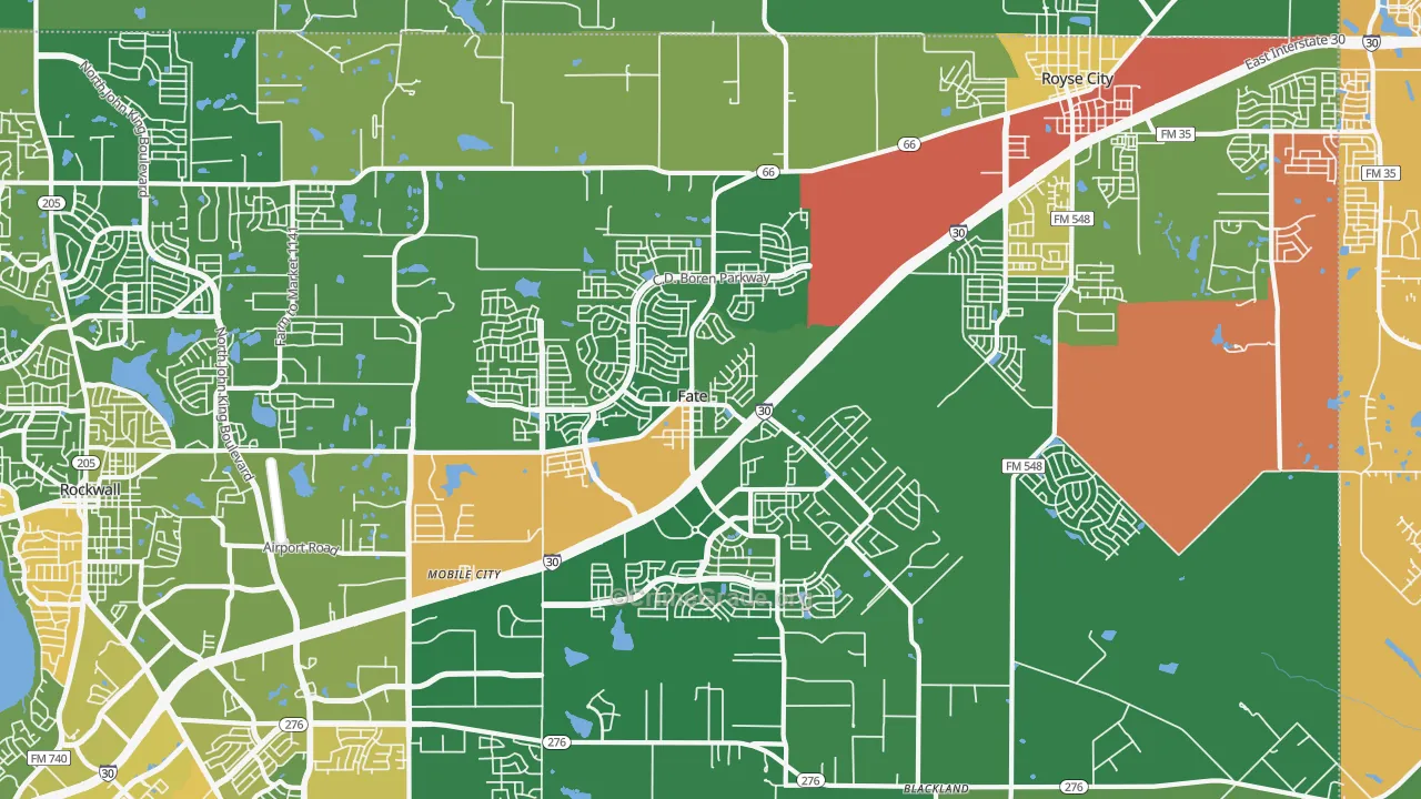Fate, TX Map of Robbery Rates