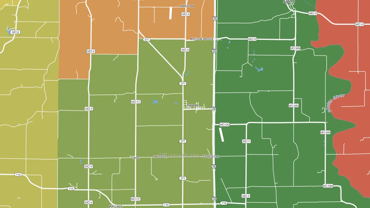 Faucett, MO Map of Robbery Rates