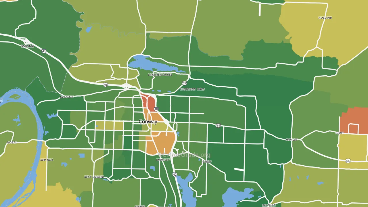 Faulkner County, AR Map of Robbery Rates