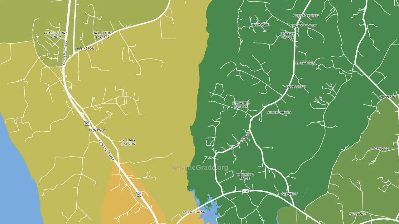 Faulkner, MD Map of Robbery Rates