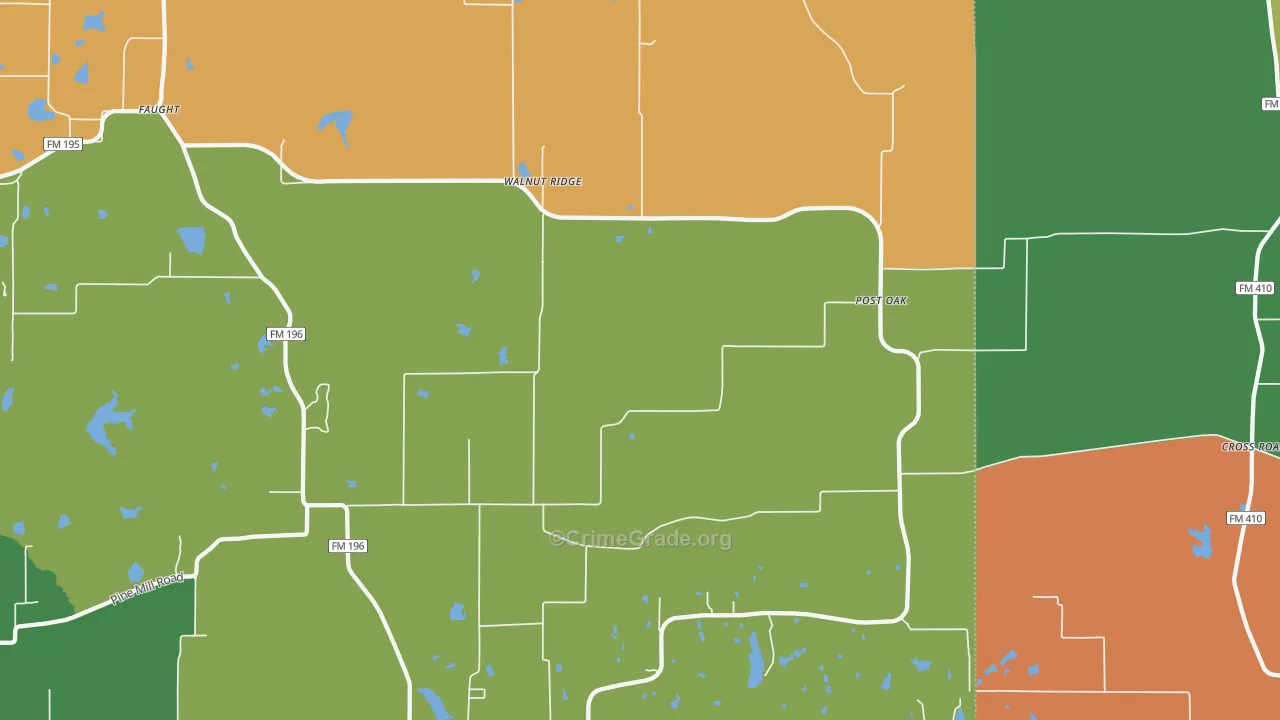 Faulkner, TX Map of Robbery Rates