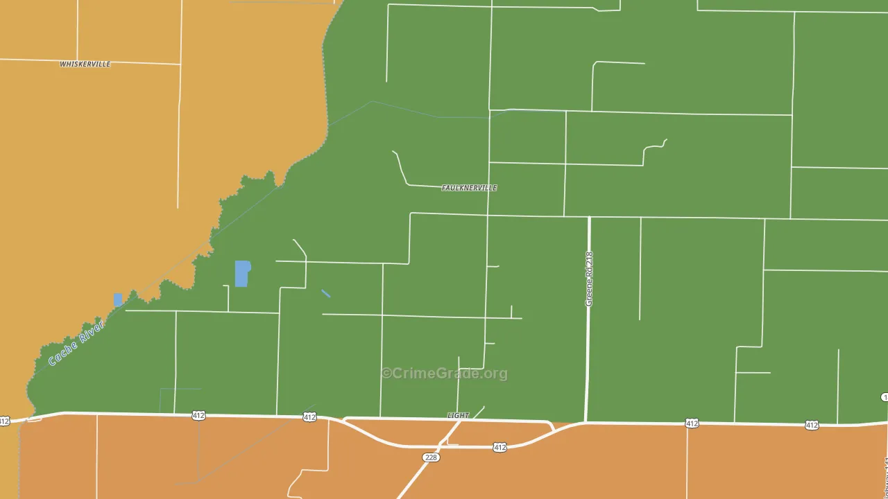 Faulknerville, AR Map of Robbery Rates