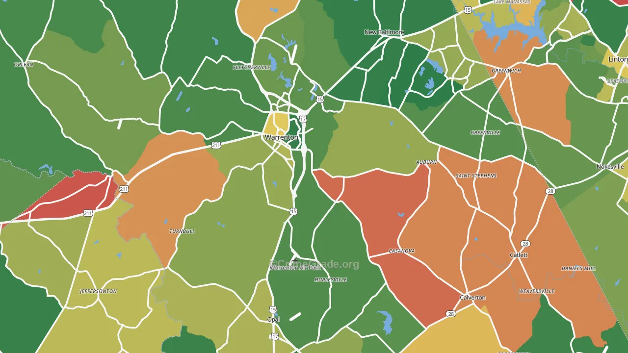 Fauquier County, VA Map of Robbery Rates