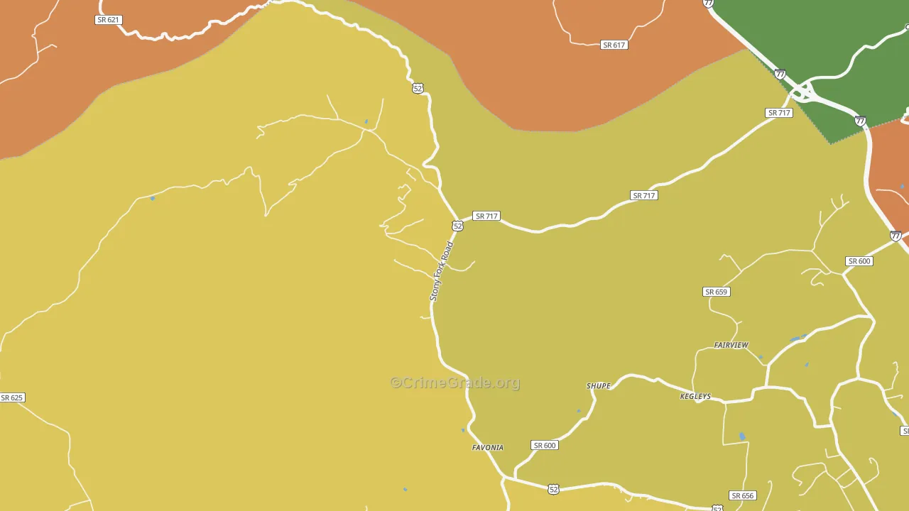 Favonia, VA Map of Robbery Rates