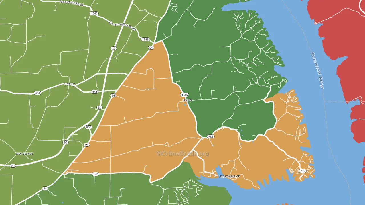Faxon, KY Map of Robbery Rates