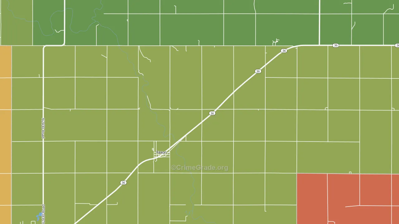 Faxon, OK Map of Robbery Rates