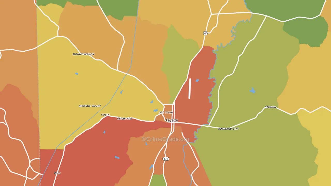 Fayette, AL Map of Robbery Rates
