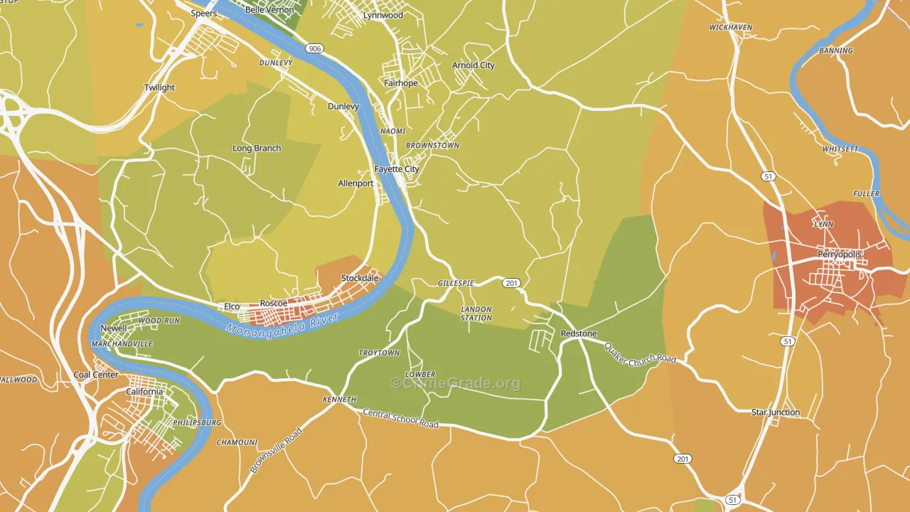 Fayette City, PA Map of Robbery Rates