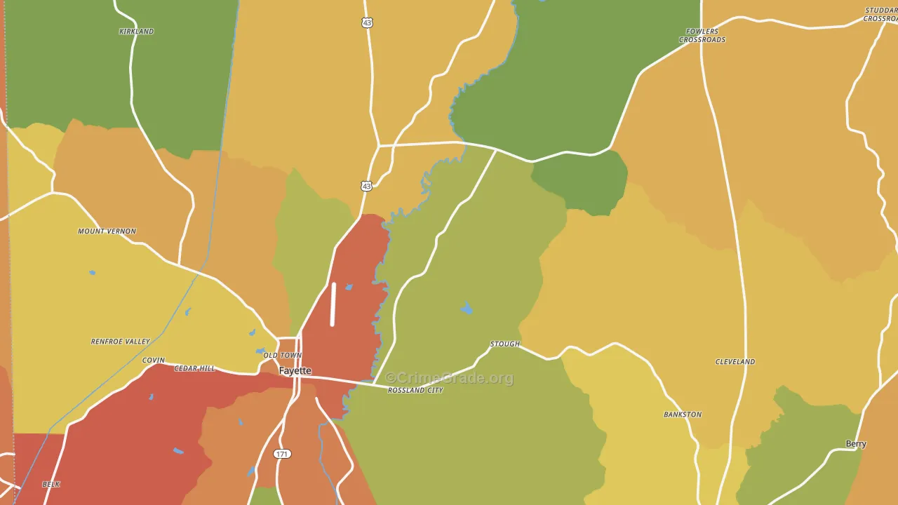 Fayette County, AL Map of Robbery Rates