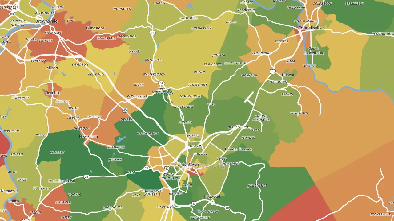 Fayette County, PA Map of Robbery Rates
