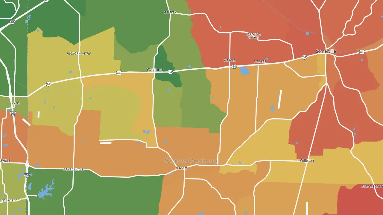 Fayette County, TN Map of Robbery Rates