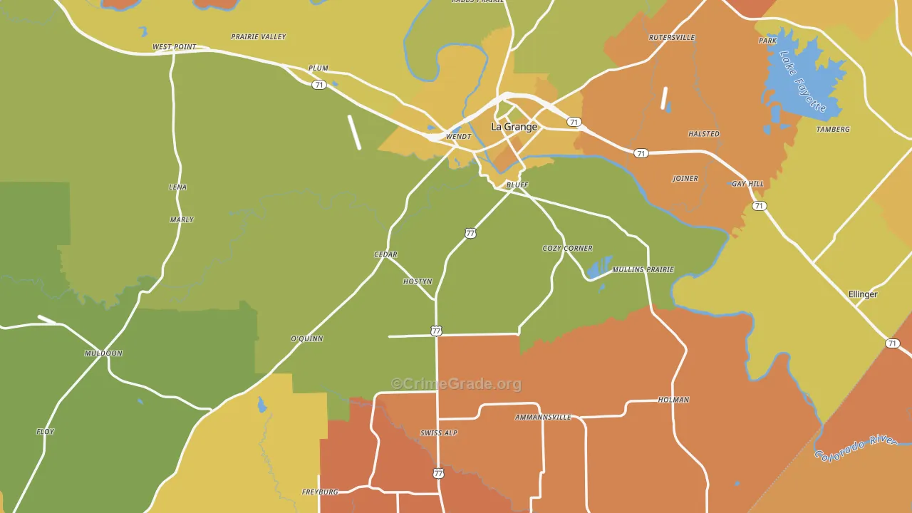 Fayette County, TX Map of Robbery Rates
