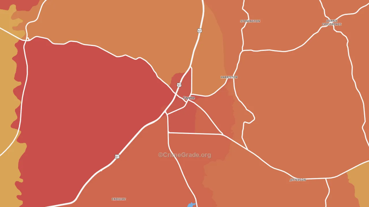 Fayette, MS Map of Robbery Rates