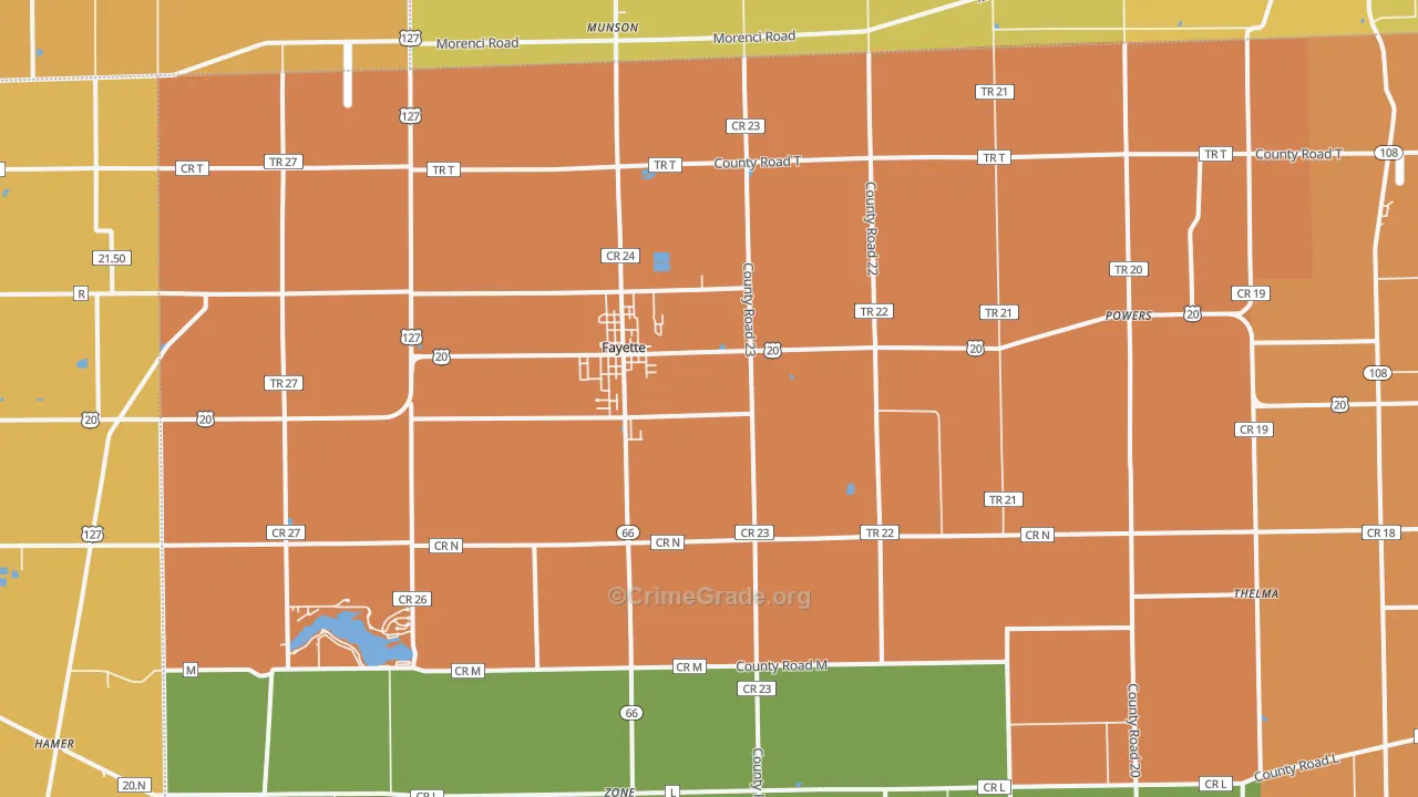 Fayette, OH Map of Robbery Rates