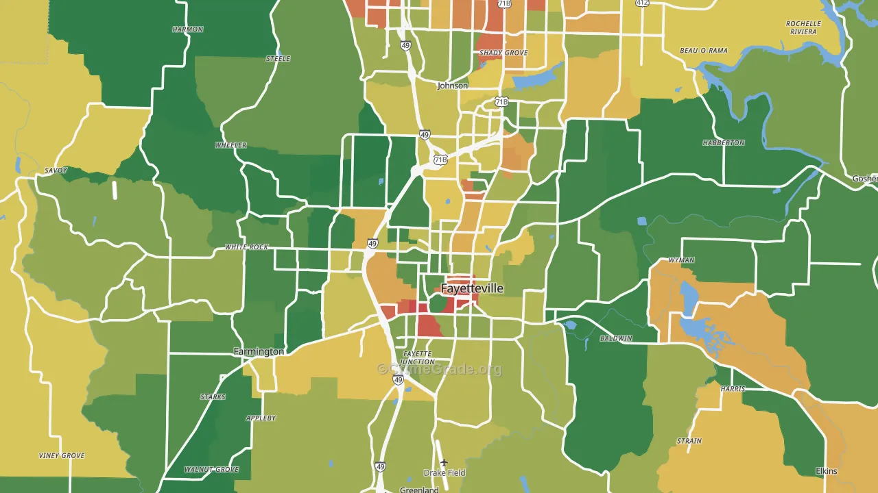 Fayetteville, AR Map of Robbery Rates