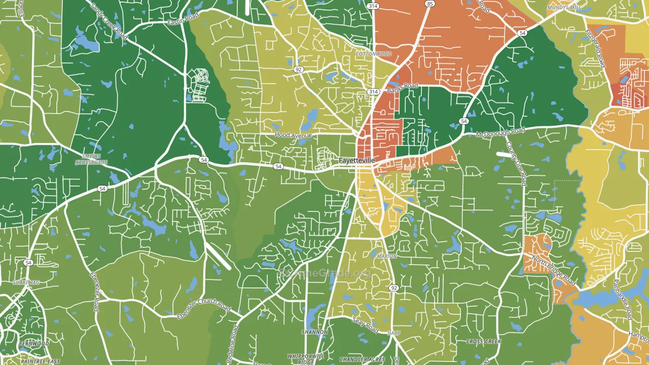 Fayetteville, GA Map of Robbery Rates