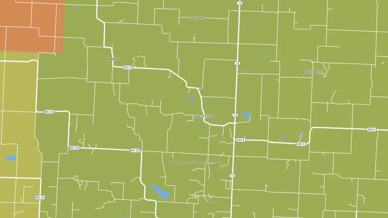 Fayetteville, MO Map of Robbery Rates