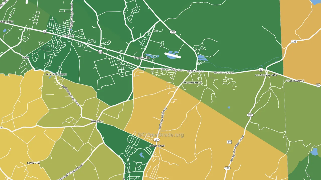 Fayetteville, PA Map of Robbery Rates