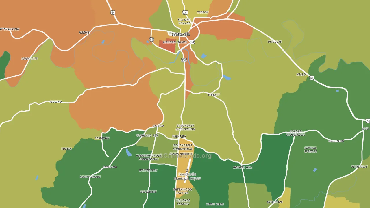 Fayetteville, TN Map of Robbery Rates