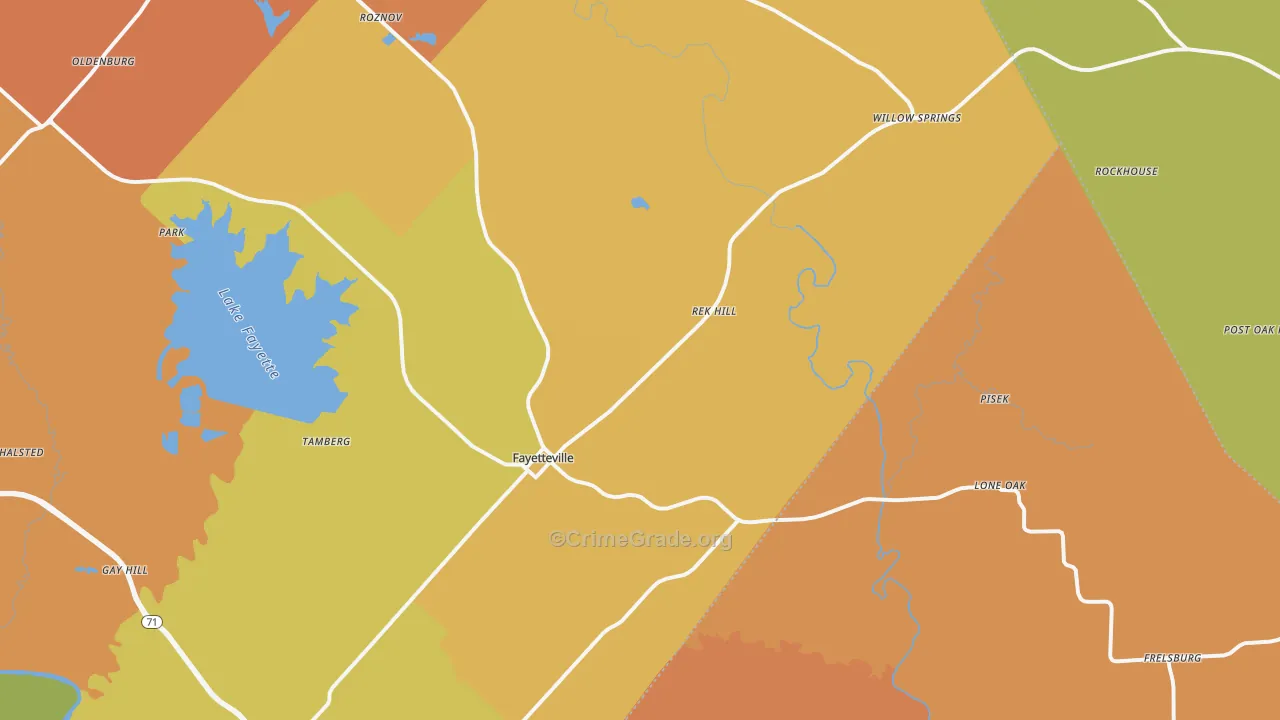 Fayetteville, TX Map of Robbery Rates