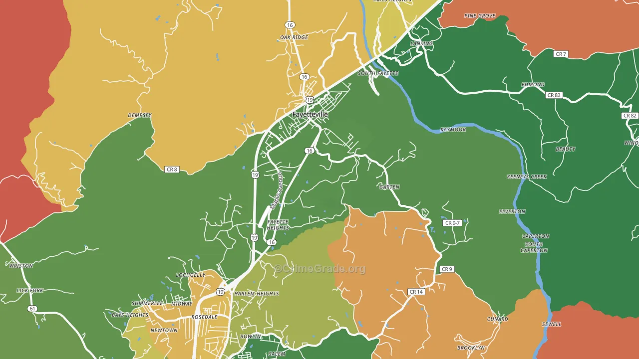 Fayetteville, WV Map of Robbery Rates