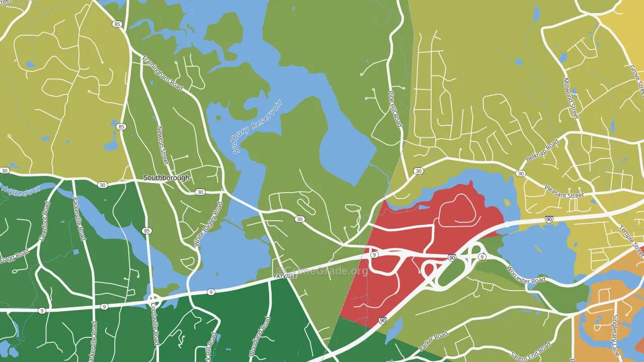Fayville, MA Map of Robbery Rates