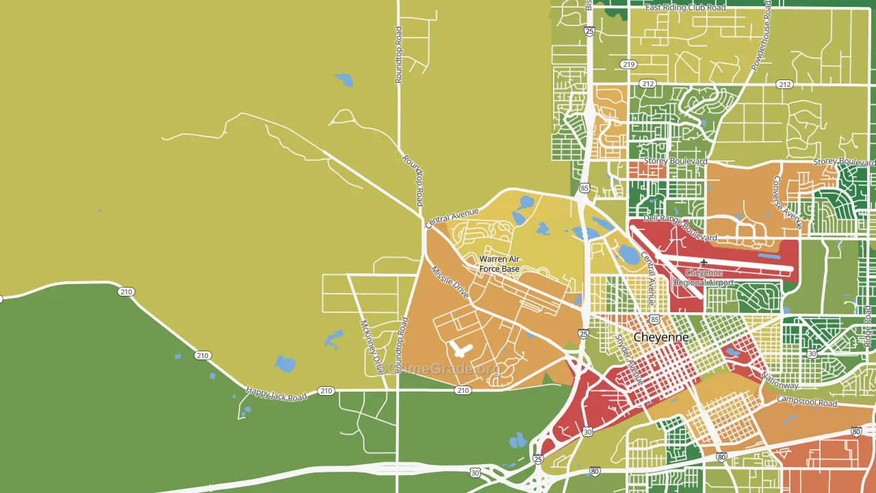 Fe Warren Afb, WY Map of Robbery Rates