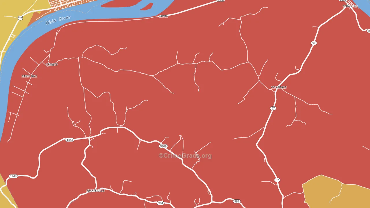 Fearisville, KY Map of Robbery Rates