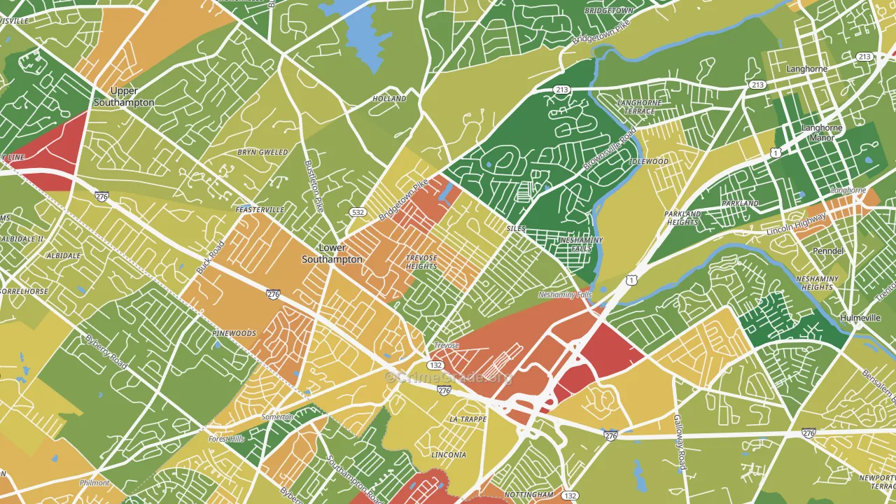 Feasterville-Trevose, PA Map of Robbery Rates