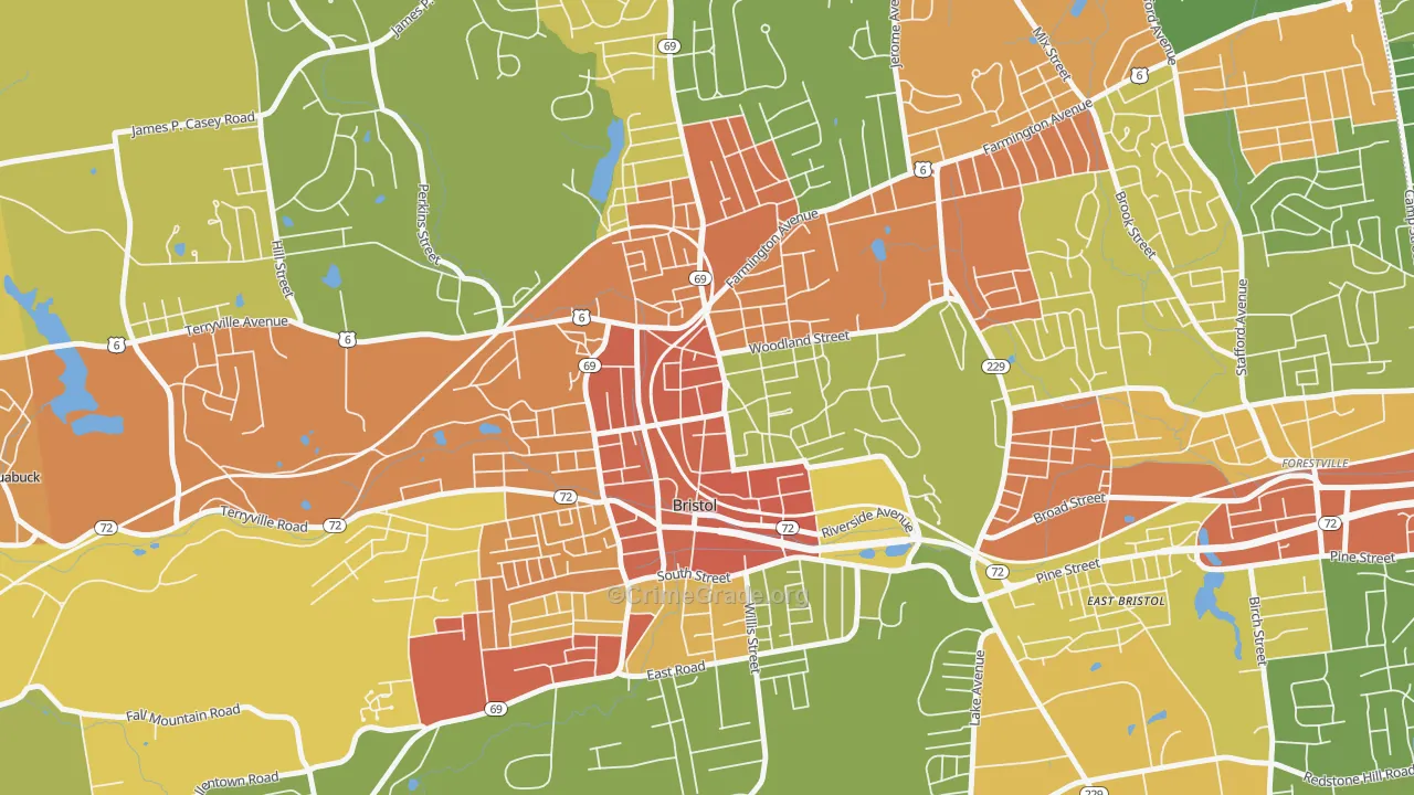 Federal Hill Historic District, Bristol, CT Map of Robbery Rates
