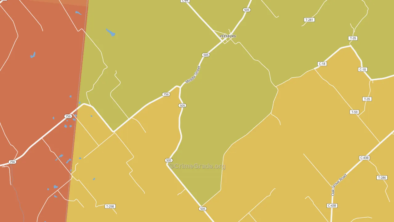 Feesburg, OH Map of Robbery Rates