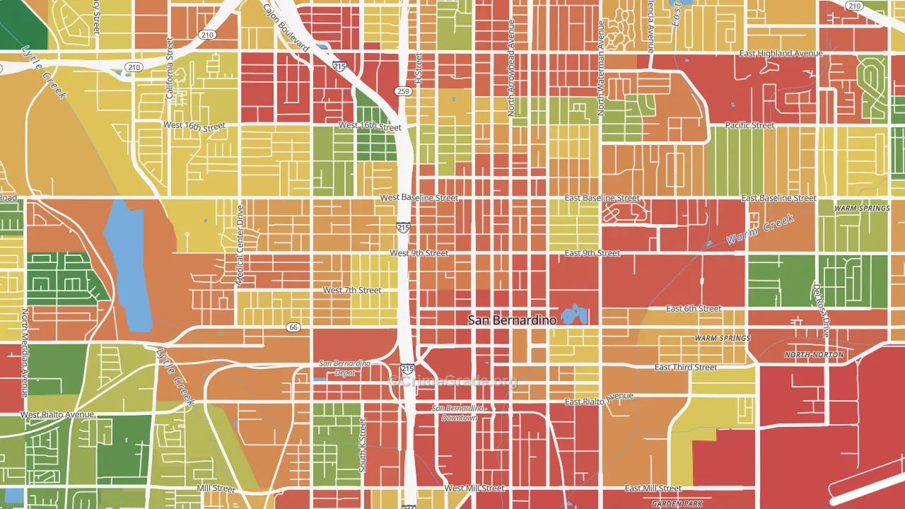 Feldheym, San Bernardino, CA Map of Robbery Rates