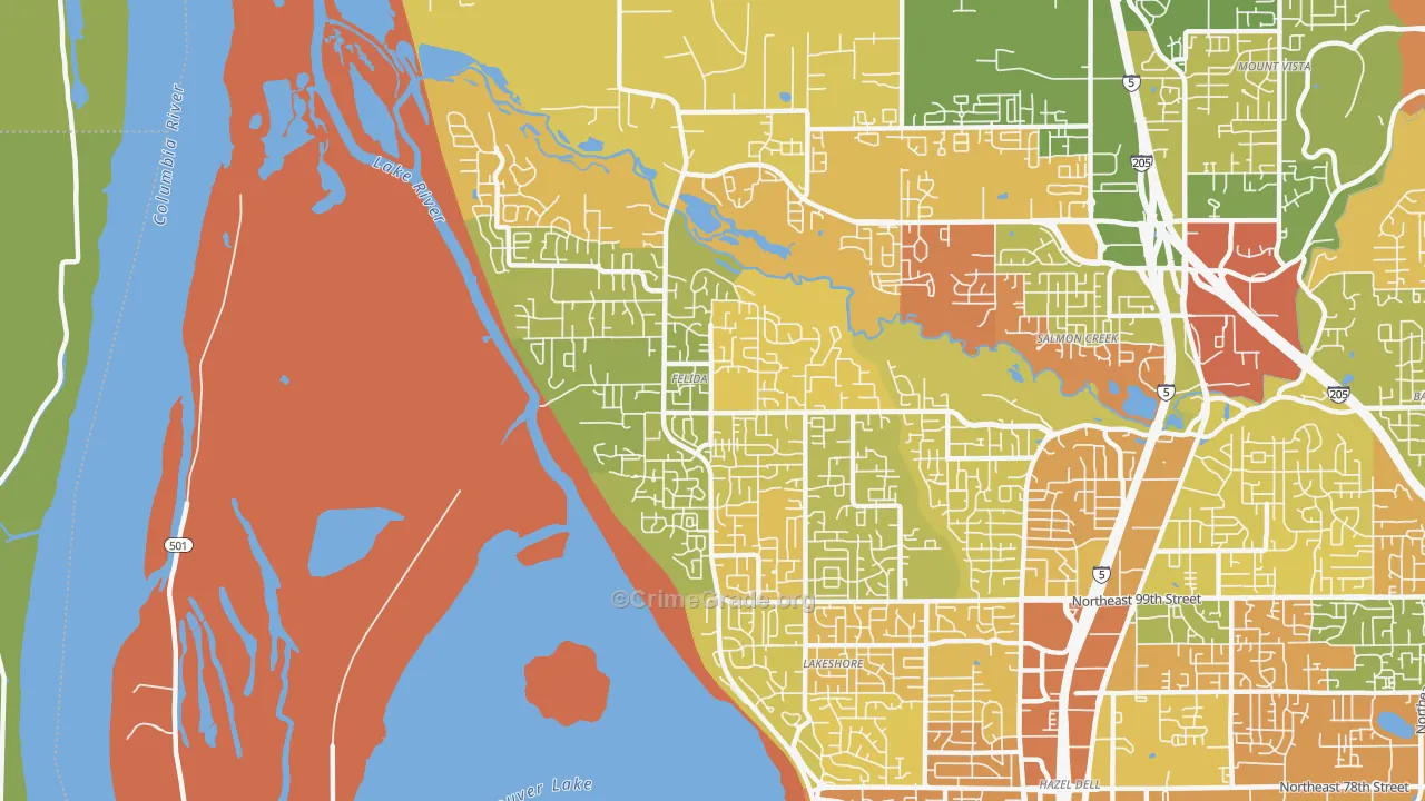 Felida-Starcrest, Vancouver, WA Map of Robbery Rates