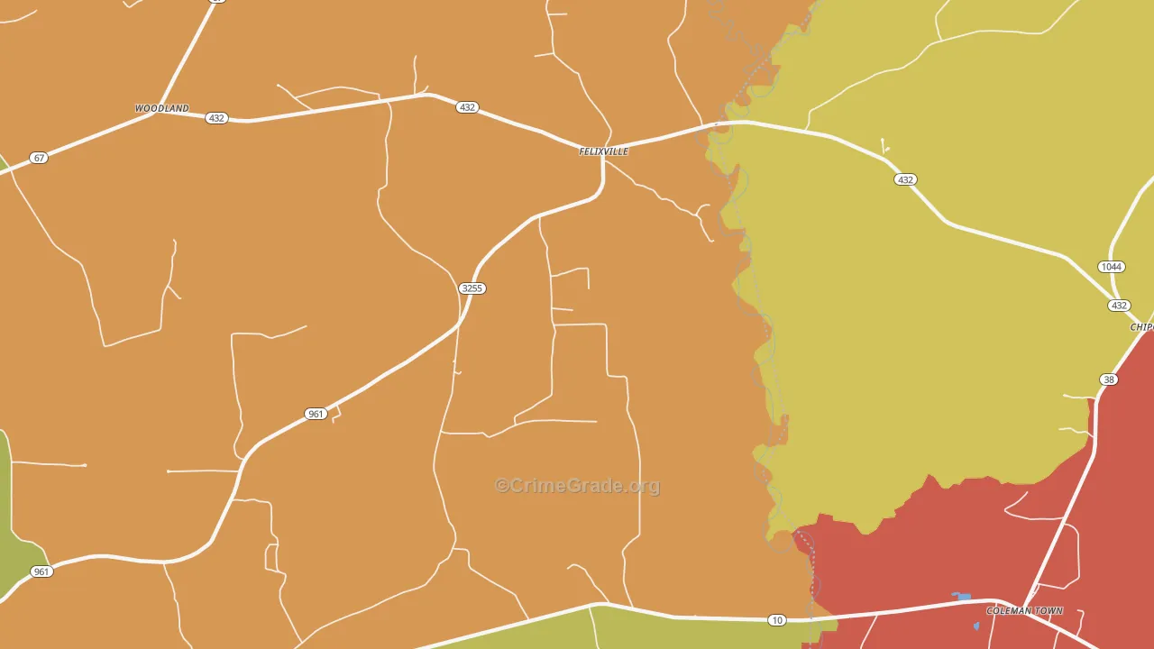 Felixville, LA Map of Robbery Rates