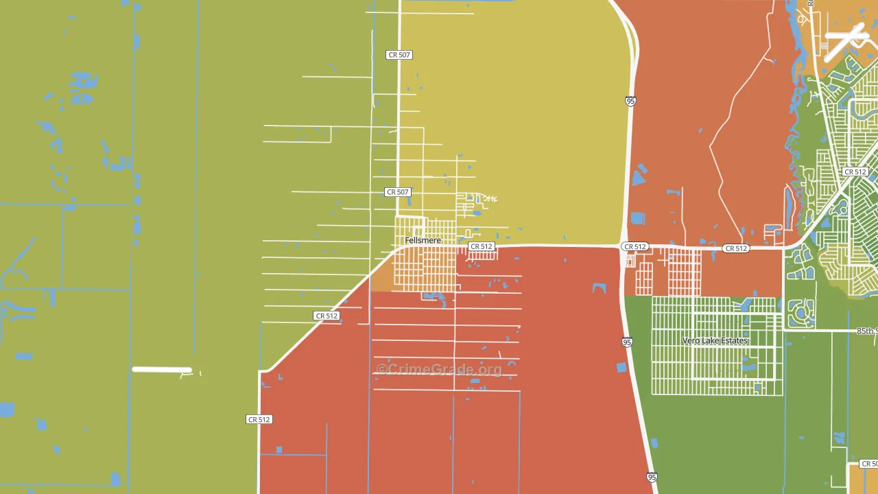 Fellsmere, FL Map of Robbery Rates