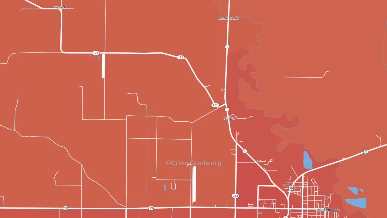 Felton, AR Map of Robbery Rates